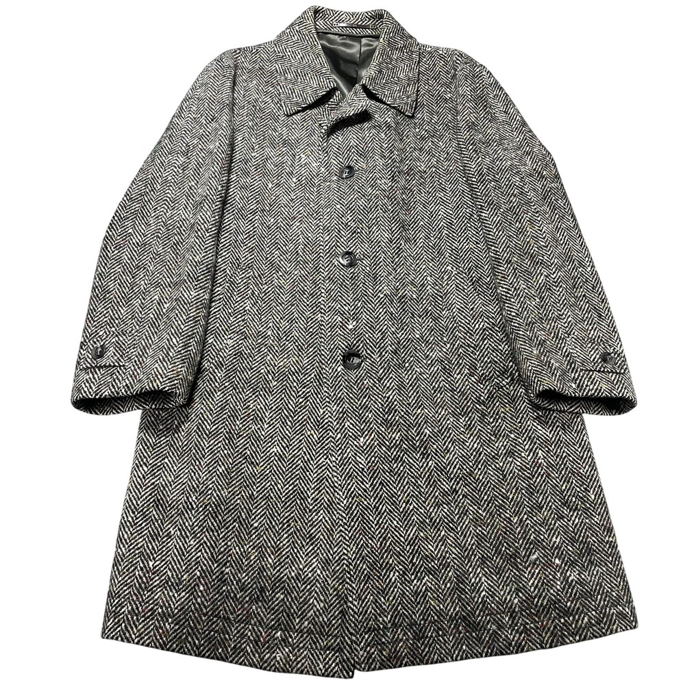Westbury Coat Mens 54 Gray Herringbone Wool Caledon Tweed Overcoat Lined Ireland